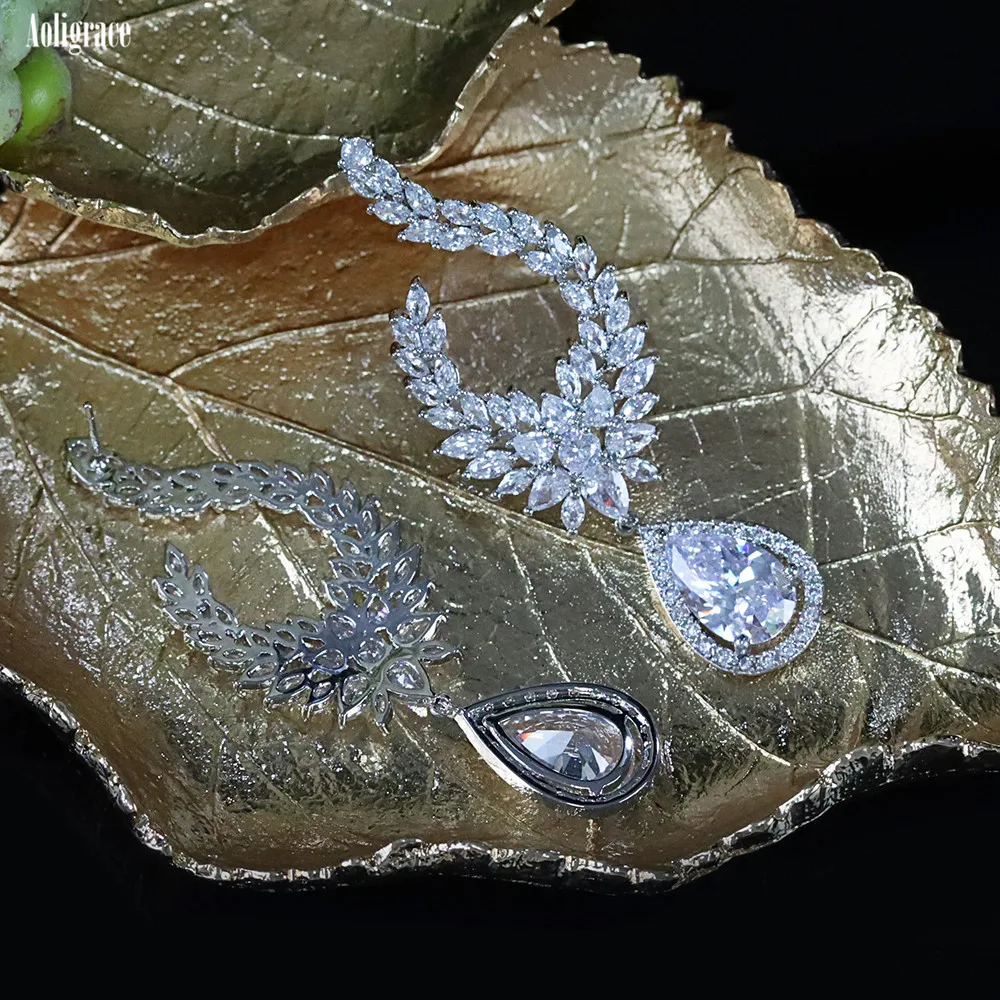 

Vintage Cubic Zirconia Drop Earrings CZ Teardrop Dangle Earrings Plated Solid Sterling Wedding Jewelry Gifts for Women/Mom