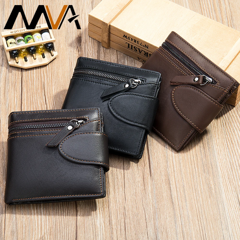 MVA кожаный бумажник на молнии мужские короткие Rfid кошельки из натуральной кожи