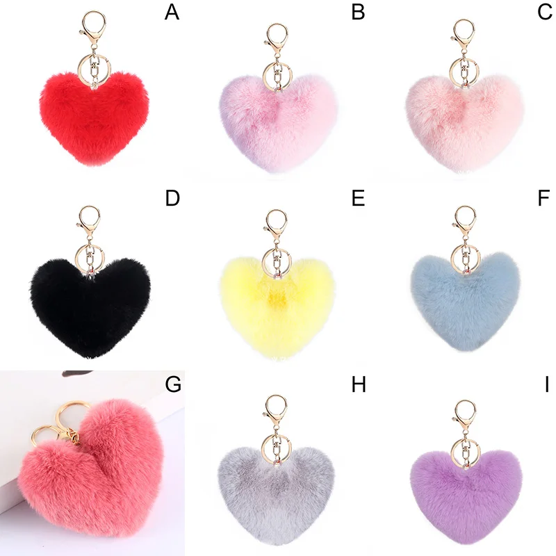 Artificial Rabbit Fur Pom-pom Keychain Leopard-print Pom-pom Keychain Lady Mobile Phone Bag Key Ring Love Pendant Decoration