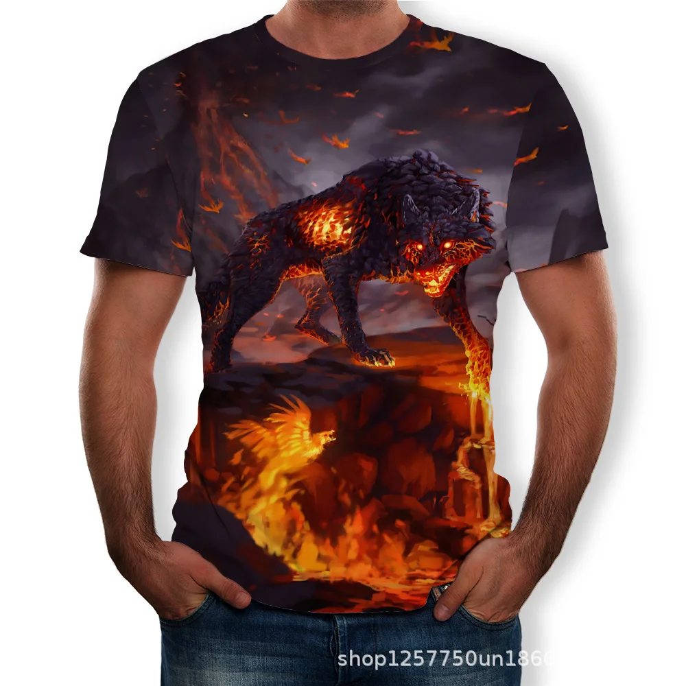 Мужская Новая 3D футболка с изображением волка принтом модные топы ярким рисунком