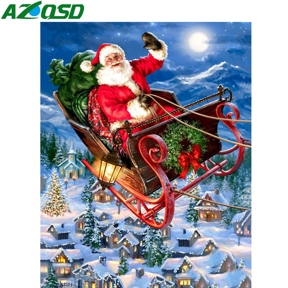 

Алмазная вышивка AZQSD с Санта-Клаусом, вышивка крестиком, искусственная алмазная живопись, пейзаж, полноразмерная вышивка