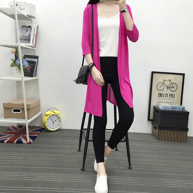 Women Casual Long Knitted Sweater Crtdigans Open Stitch 2019 Spring Summer Fashion Solid Thin Knitting Wrap Swing Jacket Coat |
