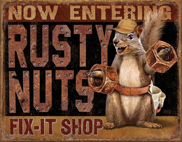 

Rusty Nuts Fix It Shop Tin Sign Wall Art Sticker