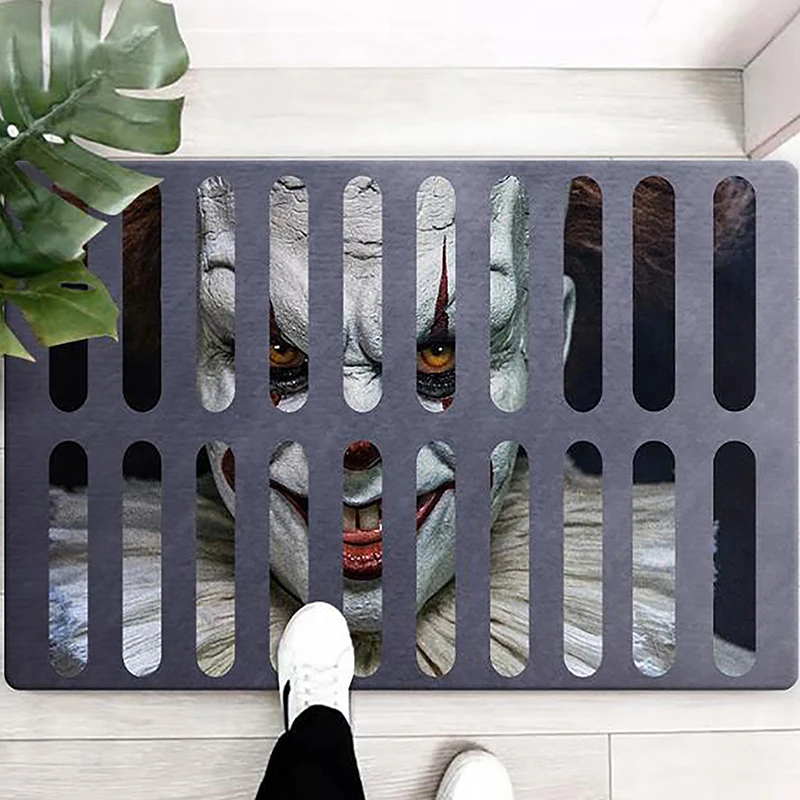 

Clown Trap Visual Carpet Living Room Bedroom Floor Mat 3D Halloween Carpet Sewer Manhole Cover Clown Horror Home Carpet