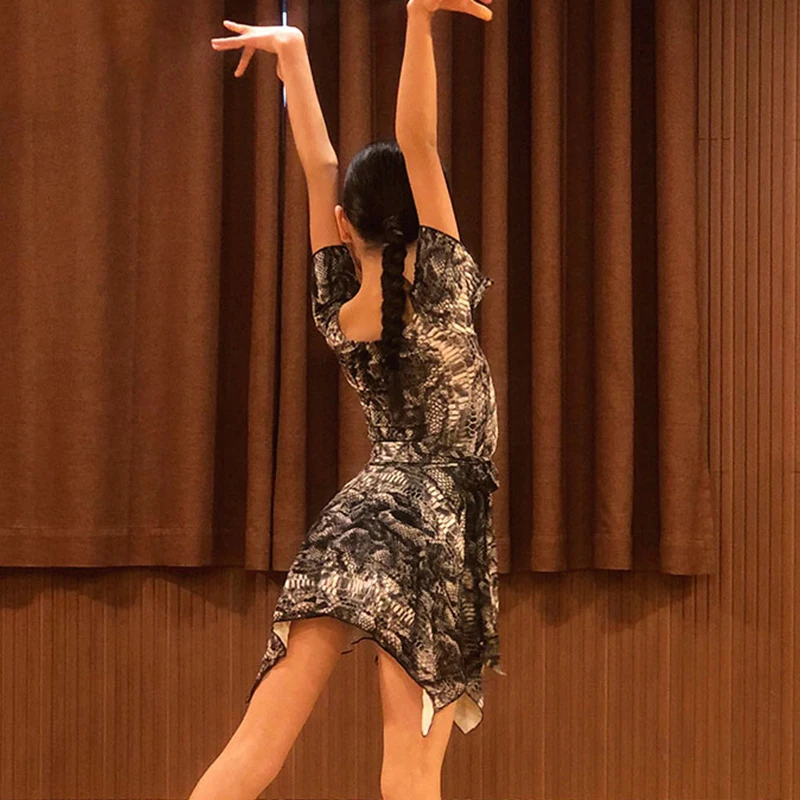

Children's Latin Dance Practice Clothes Girls Dress Snake Print Irregular Latin Training Performance Costume Summer Dress BL5619