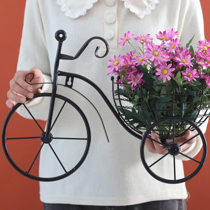 

Bicycle Flower Basket Wall Art Wall Mount Hanging Flawer Rack Unique Art Ornaments Classic Retro Style For Home Decoration