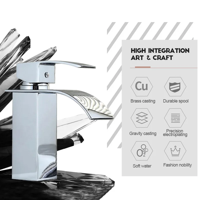 Смеситель с одним отверстием для горячей и холодной раковины креативный водопад