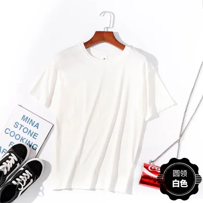 

100% Cotton Women's T Shirt Women Short Sleeved Solid Color Simple Pure Tee Womens Casual T-Shirt for Female Women 90s T Shirts