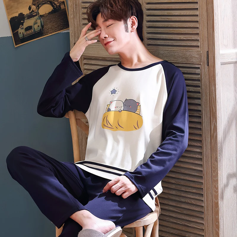 

Pajama Set Men Plus Size Two Piece Pajamas for Mens Clothing Home Clothes Long Sleeve Spring Autumn Casual Homewear Soft Stylish
