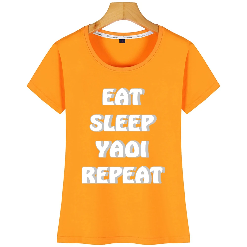Топы Футболка Для женщин &quot Eat Sleep яой повторить базовое черное изготовленный на