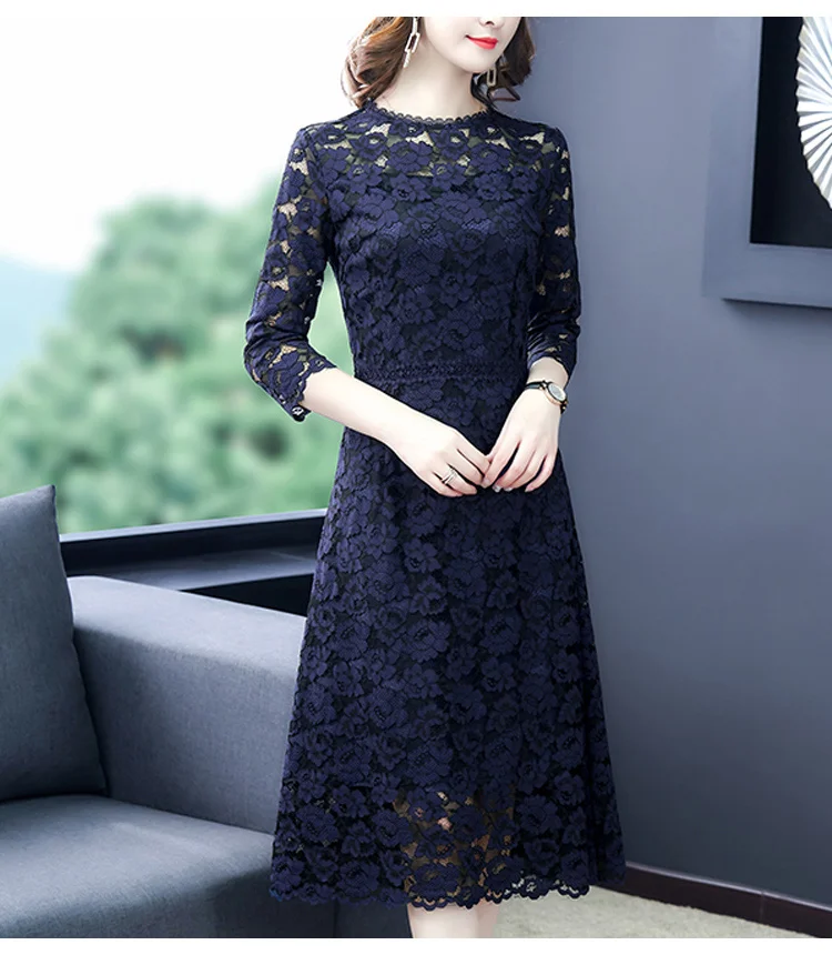 

Модное женское кружевное платье, элегантная женская одежда со снижением возраста, весна-осень, платья с рукавами 3/4, A816