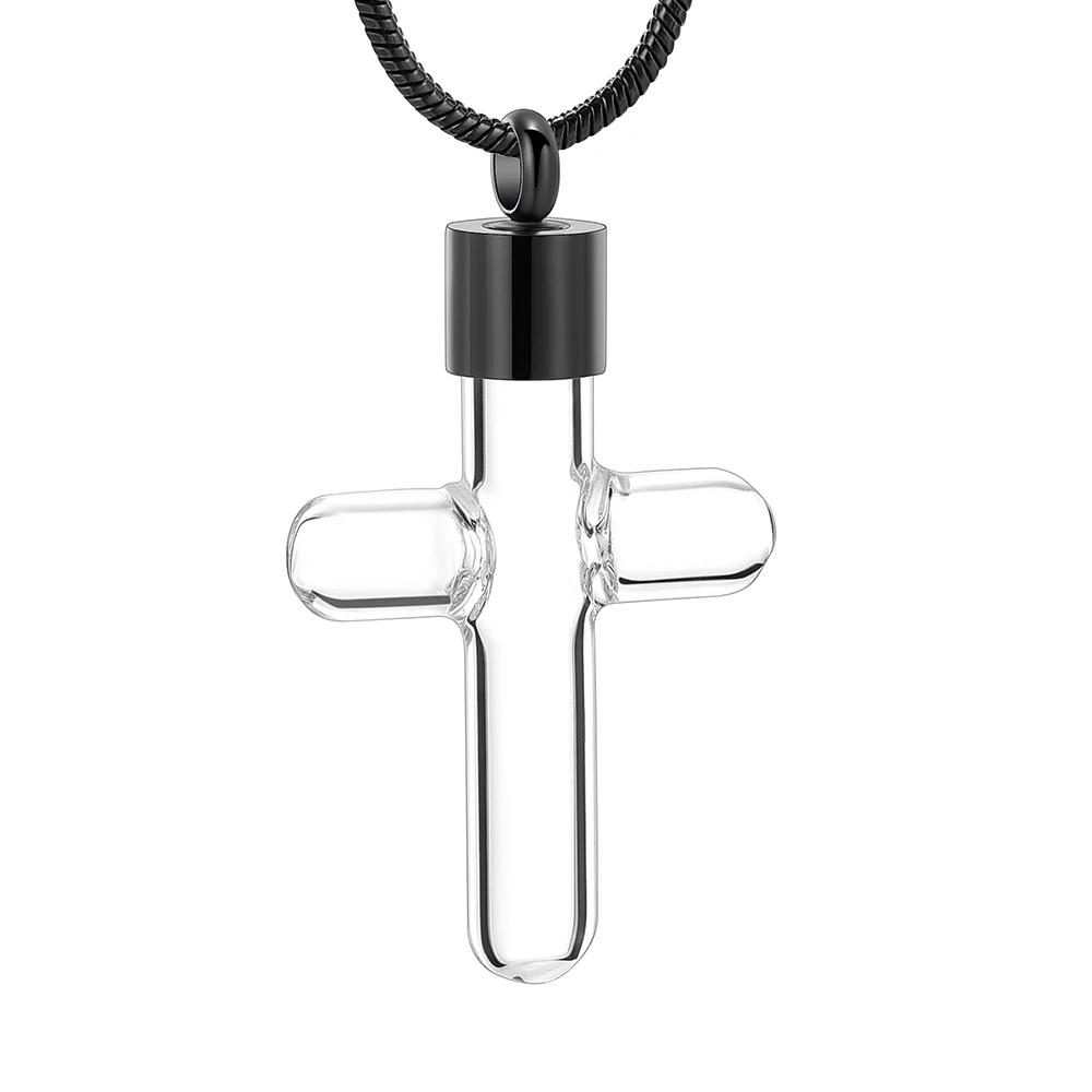 

IJD9893A Glass crucifix Cylinder Vial Stainless Steel Cremation Memorial Pendant for Pet Human Locket Keepsake Necklace Jewelry
