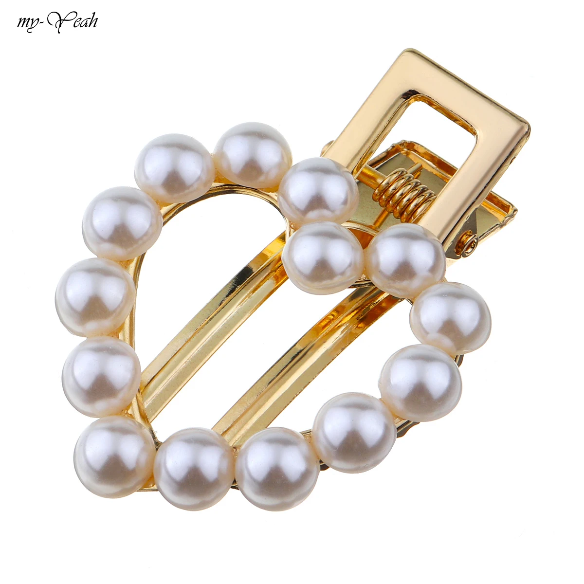 Металлическая заколка для волос с жемчугом круглая квадратная в форме сердца