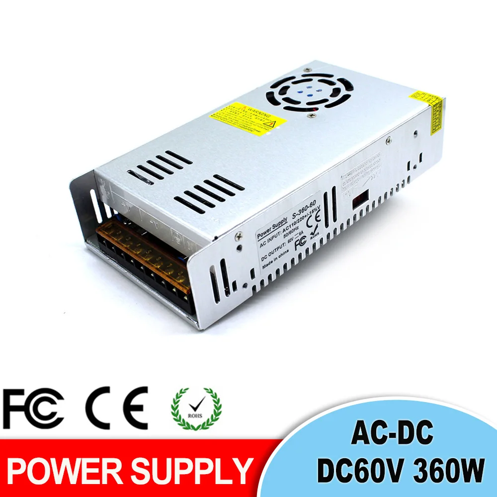Одиночный выход DC60 6A 360 Вт переключатель питания AC к DC60V SMPS для 3D принтера шаговый