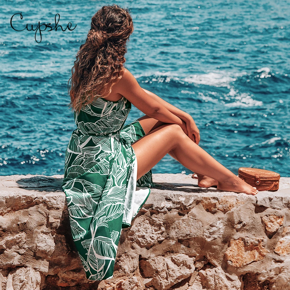 CUPSHE женское длинное платье миди с принтом в виде листочков и v образным вырезом 2020