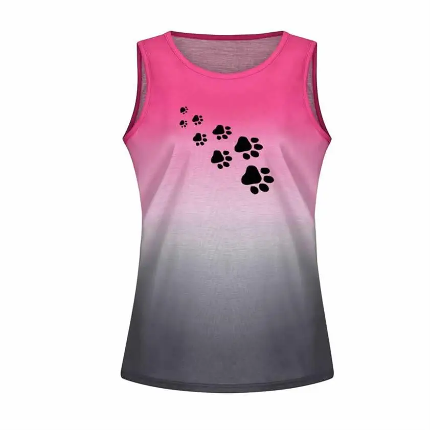 

New Fashion Rainbow Gradient Print Vest Dog Paw Letters Print T-Shirt For Women Harajuku Plus Size T-Shirt Tshirt Funny Punk