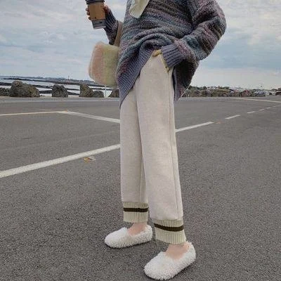 

Новые шерстяные брюки женские осенне-зимние свободные укороченные повседневные спортивные брюки