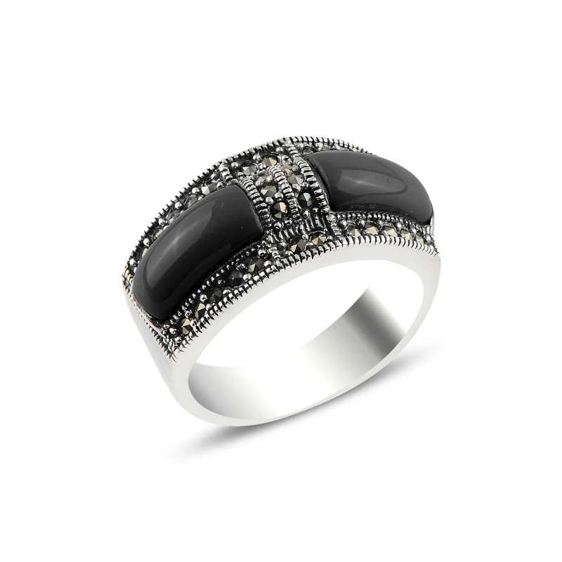 

Серебряное кольцо из оникса и марказита Silverlina
