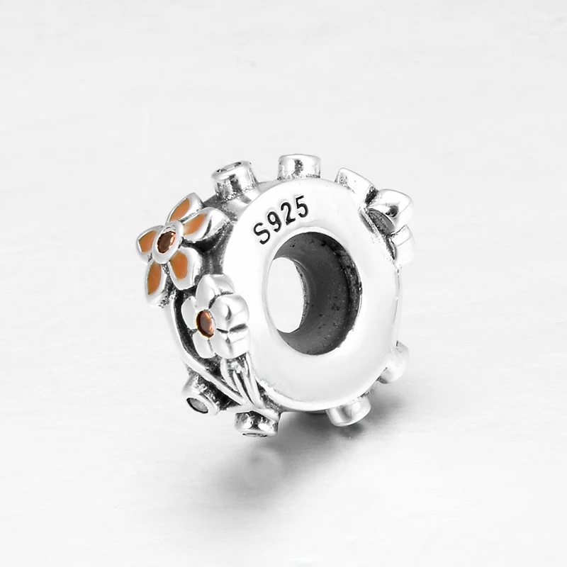 Стерлинговое Серебро 925 пробы оранжевые весенние цветы пробки бусины подходят
