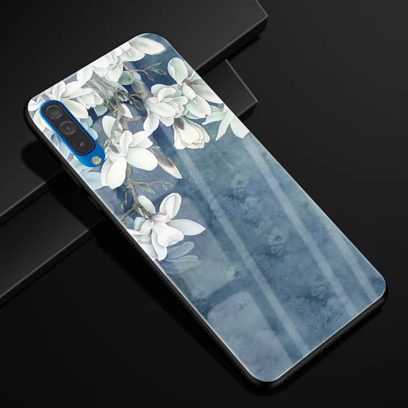 Для samsung Galaxy A50 чехол PC Пластиковый стеклянный чехол для телефона черный ТПУ бампер чехол для samsung Galaxy A50 A 50 A505F A505 чехол - Цвет: 42