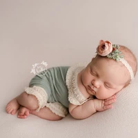 newborn photography props baby girl clothes halo flower headbands lace outfit romper bebe photoshoot chothing accessories set
