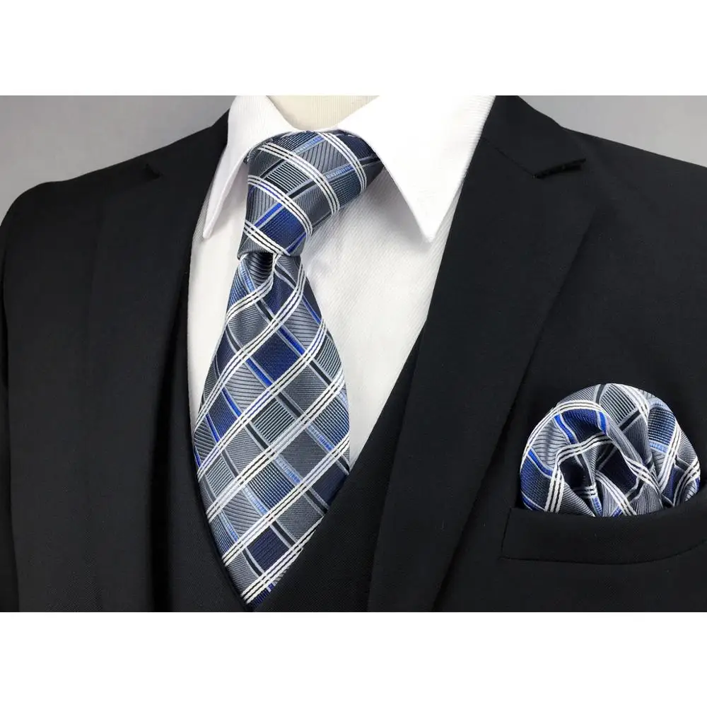 A17 синий серый серебро клетчатый шелковые модные галстуки для мужчин Удлиненные