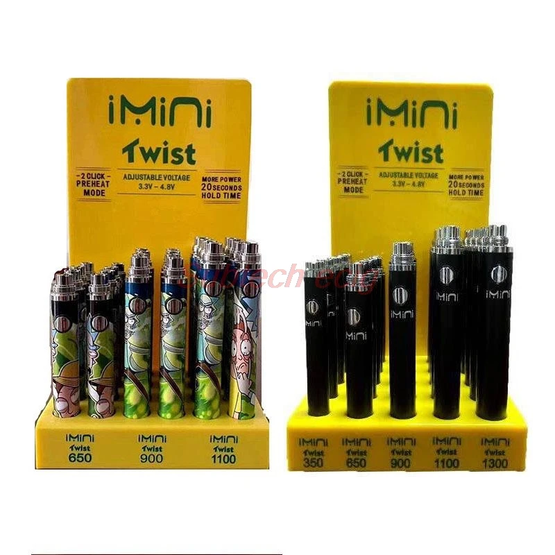 

Imini Twist Battery Voltage Adjustable Vape Pen 350 650 900 1100 1300mAh 24pcs/lot 25pcs/lot Preheat VV E ciagarette battery