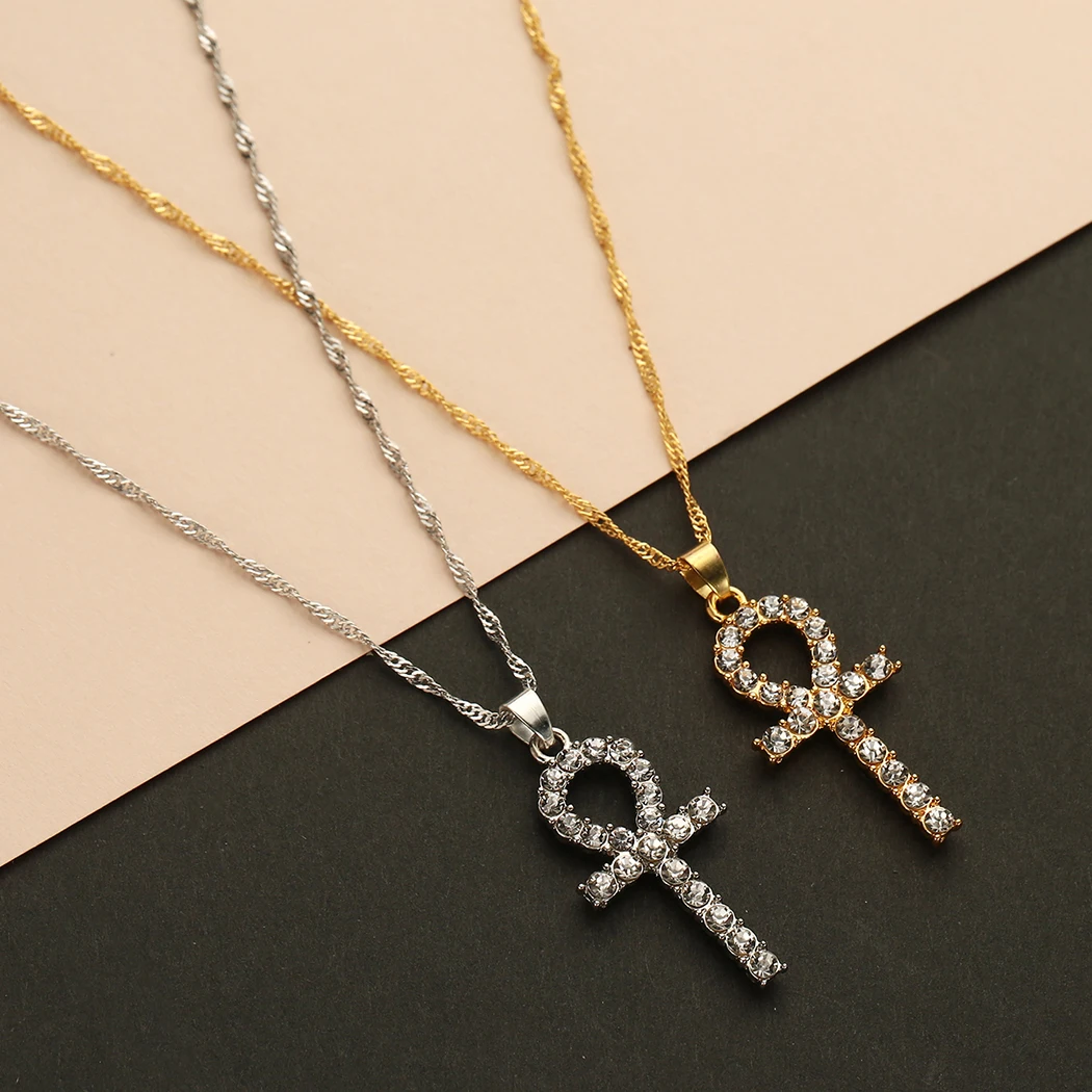 

Cxwind New Ankh Cross Pendant Necklace Micro Pave Cubic Zirconia Egyptian Charm Chain Necklaces Jewelry Colier Bijoux