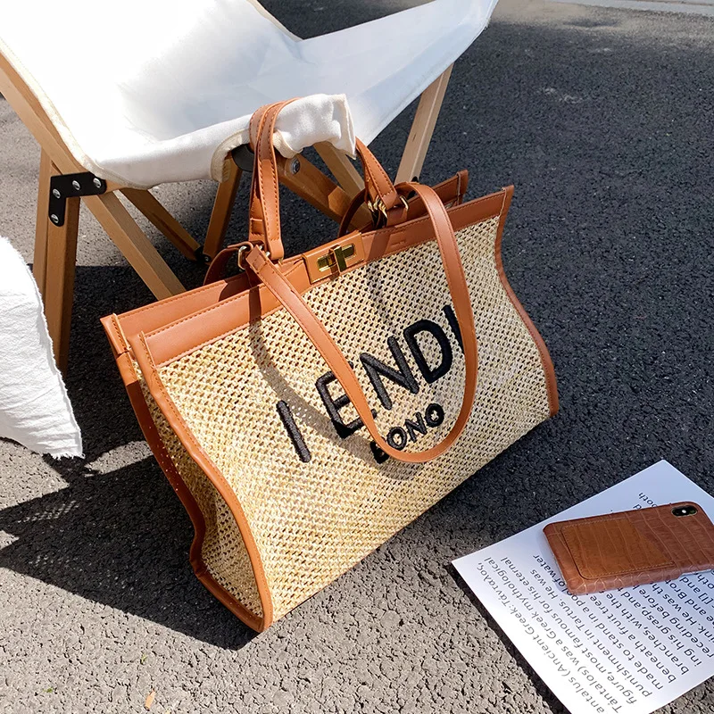 

CGCBAG 2021 Fashion Straw Weave Women Shopper Bag Casual Letter High-quality Tote Bag Female Bohemian Summer Shoulder Bag