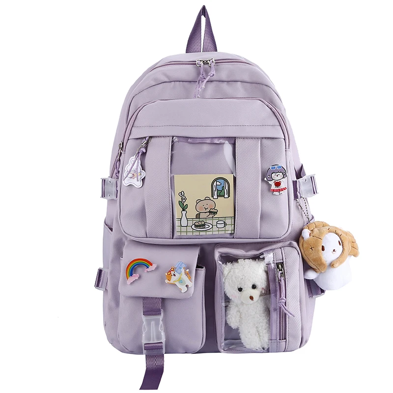 

Purple Nylon Backpack for Women Large Capacity Backapck 2021 New Student Travel Rucksack Girl Multifunctional School Bag 7 Grade