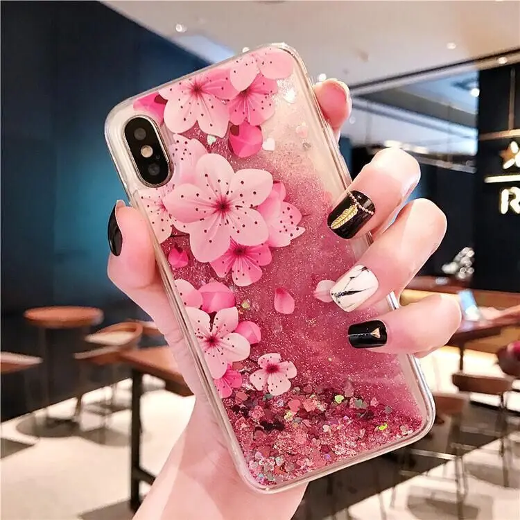 

Peach Blossom Millet8Youth Version of the Phone Shell Red Ricenote7Glitter Quicksand Phone Shell 6x Shock-Resistant Case