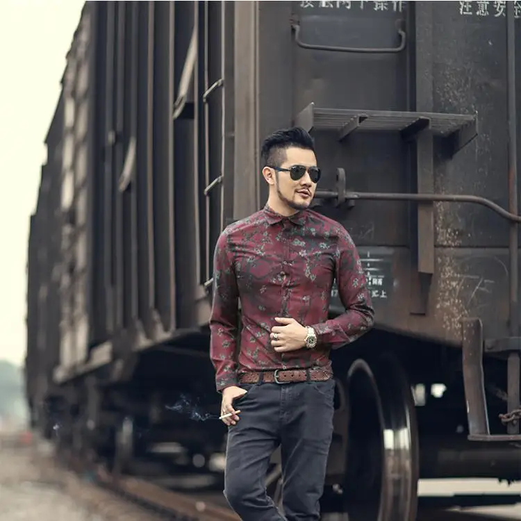 

Spring New Youth Long Sleeve 3D Printing Casual Printed Shirt Men's Slim-Fit Printed Shirt Fashion