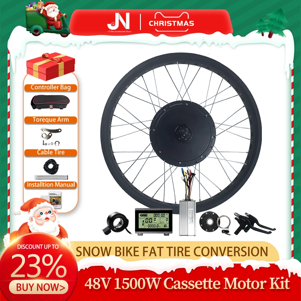 

Snow Bike Fat Tire Conversion Kit 48V 1500W Ebike Rear Hub Motor Wheel 20 26 inch 4.0 Dropout Rear 170/190mm With KT LCD Display