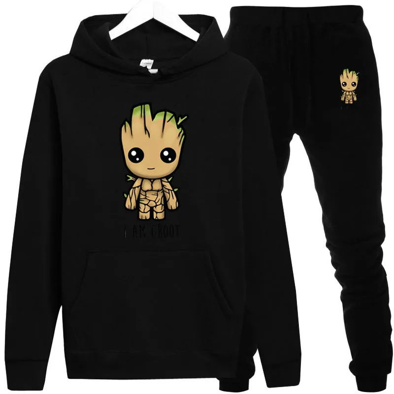 black Толстовка newThe Avengers мужские толстовки костюм i im groot спортивный костюм для мужчин толстовка костюм толстовка+ спортивные штаны для бега с капюшоном для мужчин - Цвет: black