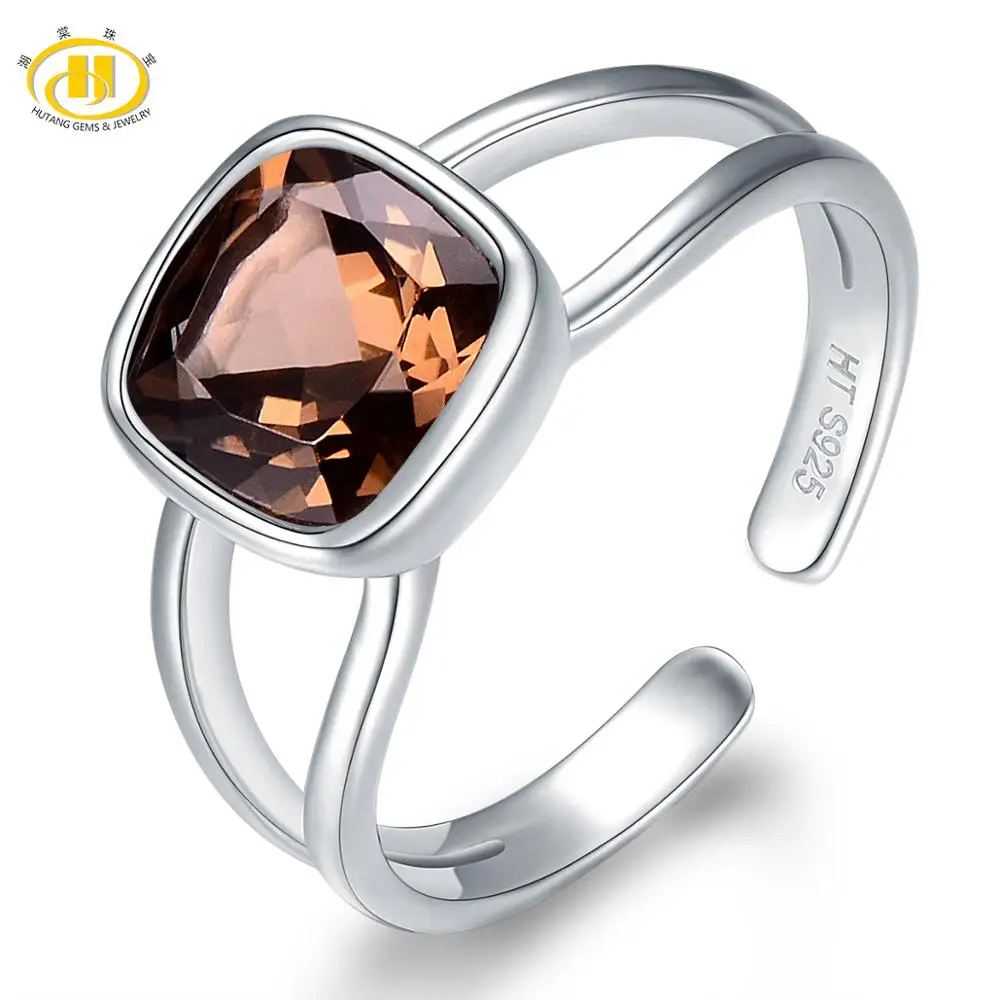 Smoky Quartz HUTANG натуральный Африканский Аметист женское кольцо Твердое Серебро 925 пробы Открытые Кольца изысканные украшения с драгоценными камнями Новое поступление для подарка - Цвет камня: Smoky Quartz