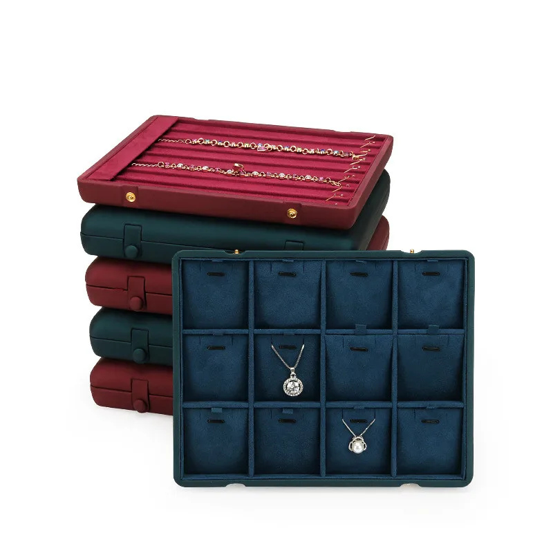 PU Solid Color Jewelry Storage Box Necklace Organizer Ring Pendant Display Stand Case Bracelet Holder Red Blue Show Trayt 2017 top grade stainless steel music video player jewelry set storage show box wedding ring pendant bracelet necklace packaging