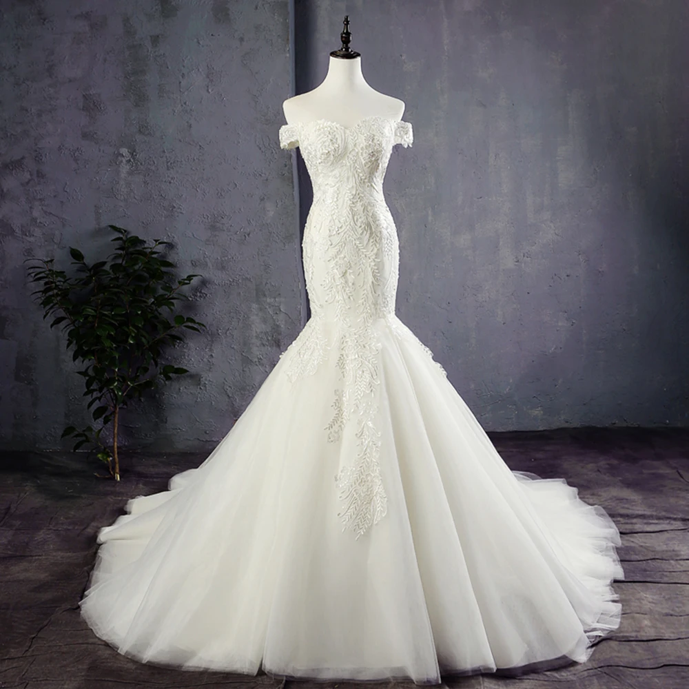 Свадебное платье русалки Vestido De Novia Sirena кружевное фатиновое годе с коротким