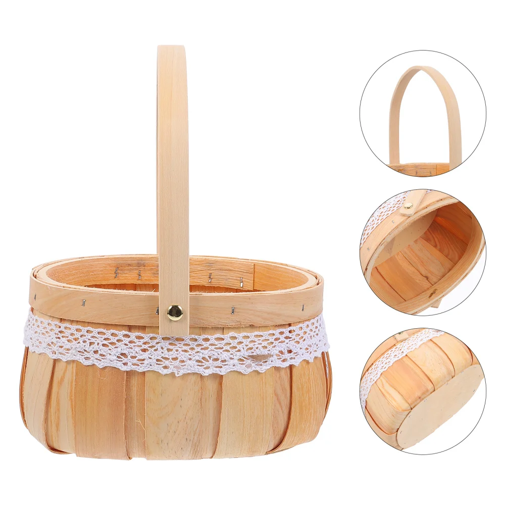

1pc Wood Handheld Basket Flower Gift Container Chic Portable Basket (Wood)