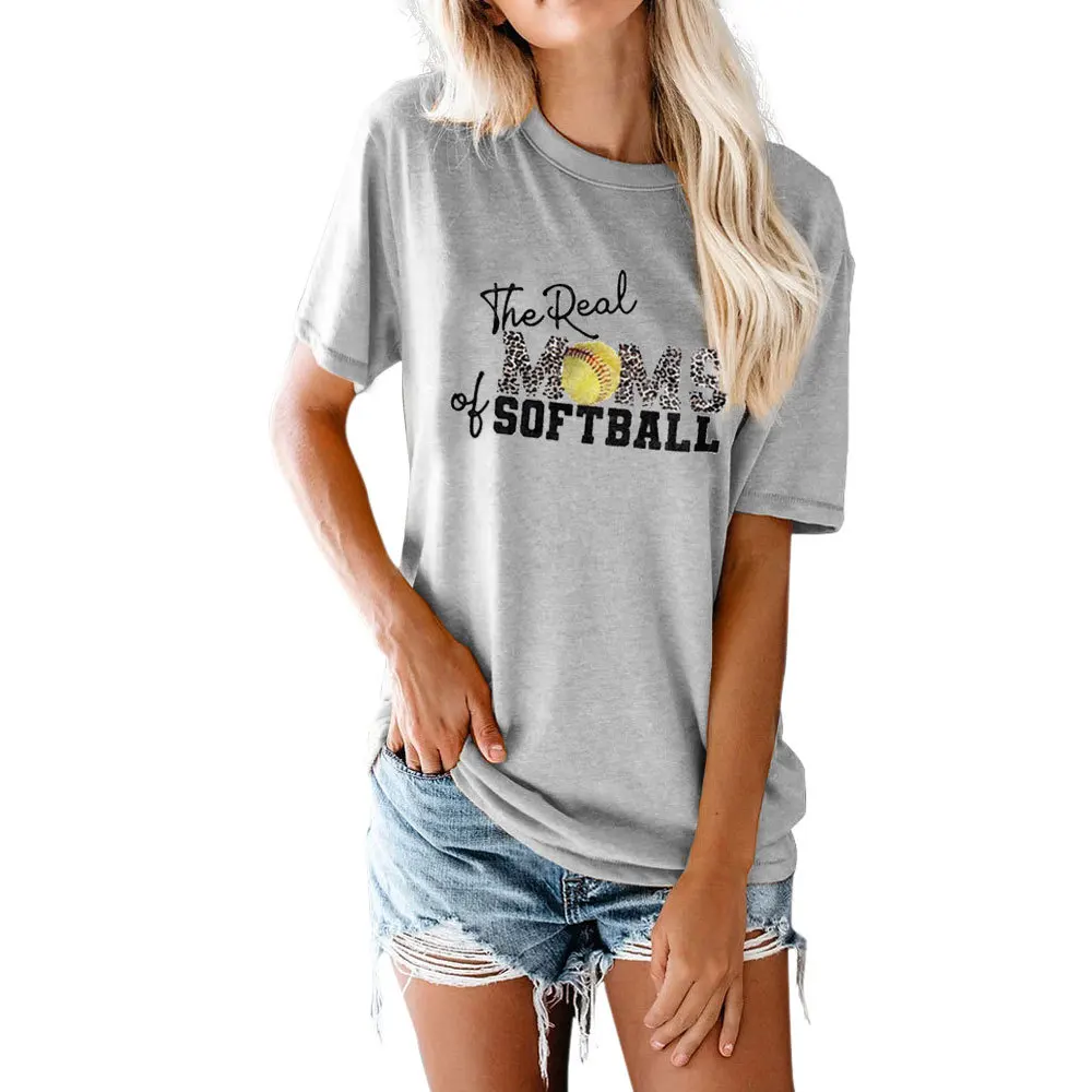 

Carney women's top Rugby moms letter crew neck short sleeve T-shirt