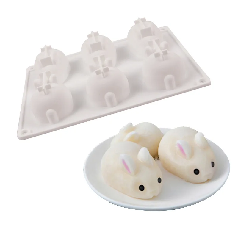 

6 Cavity Rabbit Silicone Cake Mold for Chocolate Mousse Dessert Jelly Pudding Ice Cream Pastry Bread Baking Pan Decorating Tools