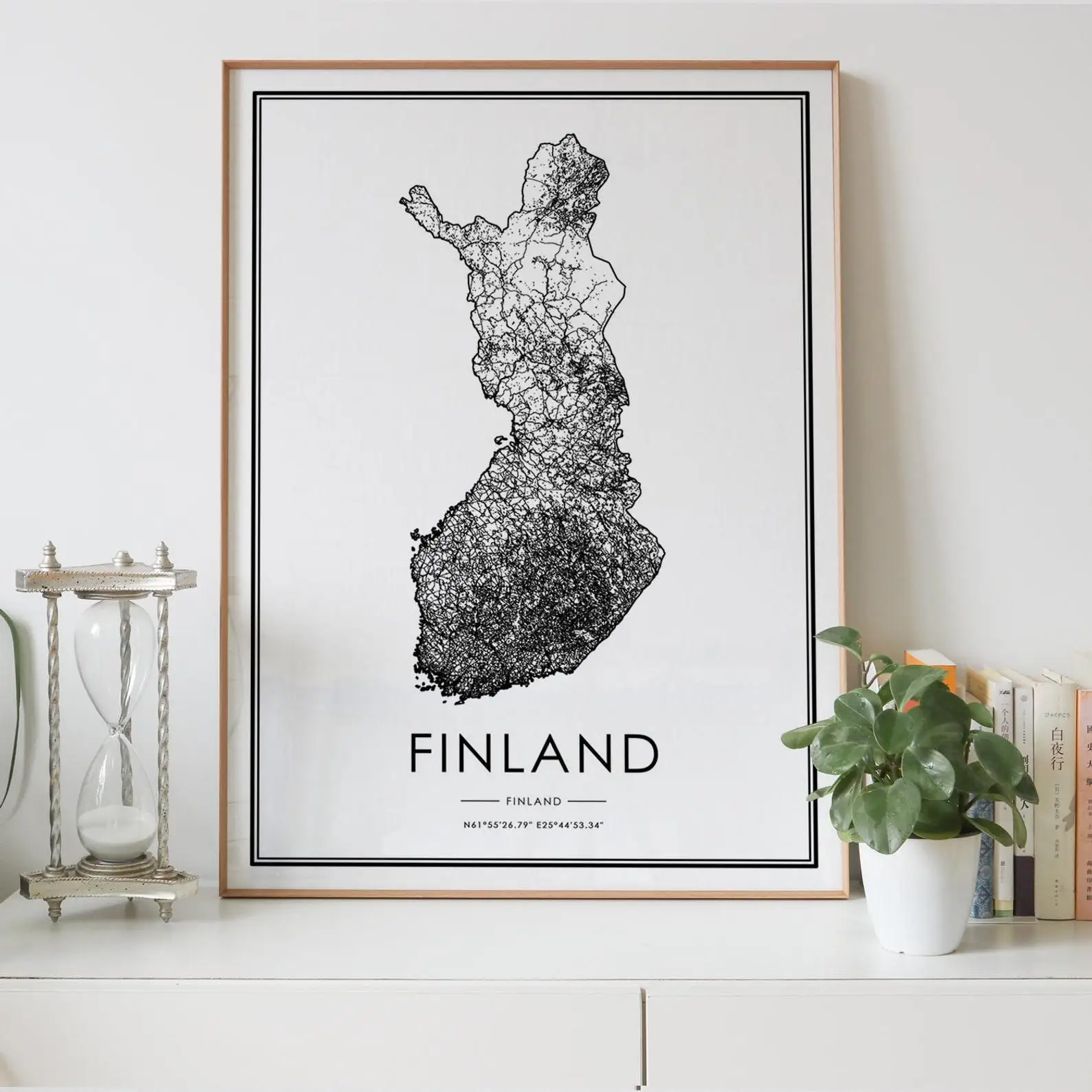 Дорожная карта Финляндии в скандинавском стиле украшение для гостиной Холщовый
