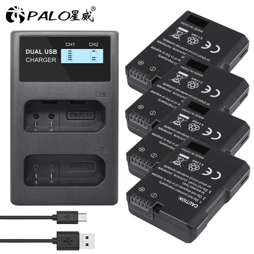 

PALO EN-EL14 EN EL14 EN-EL14a camera battery with LCD smart charger for Nikon P7800 D3400 D5500 D5300 D5200 D3200 D3300