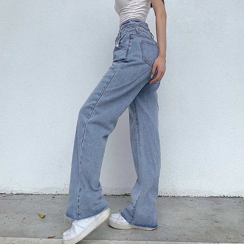 2023 Women New Sexy Hollow High Waist Jeans Casual Wide Leg Belt Loose Harajuku Straight Solid Color Long Denim Pants Streetwear