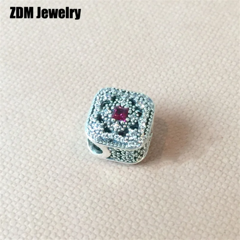925 пробы Серебряная сказочная подвеска-Шарм сокровище Cerise Crystal &amp Clear CZ Bead