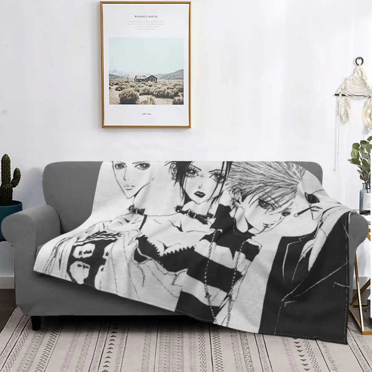 

Hey Nana-manta de franela para decoración, manta ligera y transpirable, a cuadros, de Anime, para sofá, alfombra de viaje