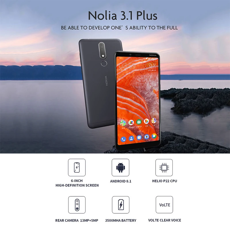 Оригинальный смартфон Nokia 3 1 Plus 4G 6 0 ''Android 8 MTK 6762 Octa Core + 32 ГБ rom 13 МП 5 Мп задняя