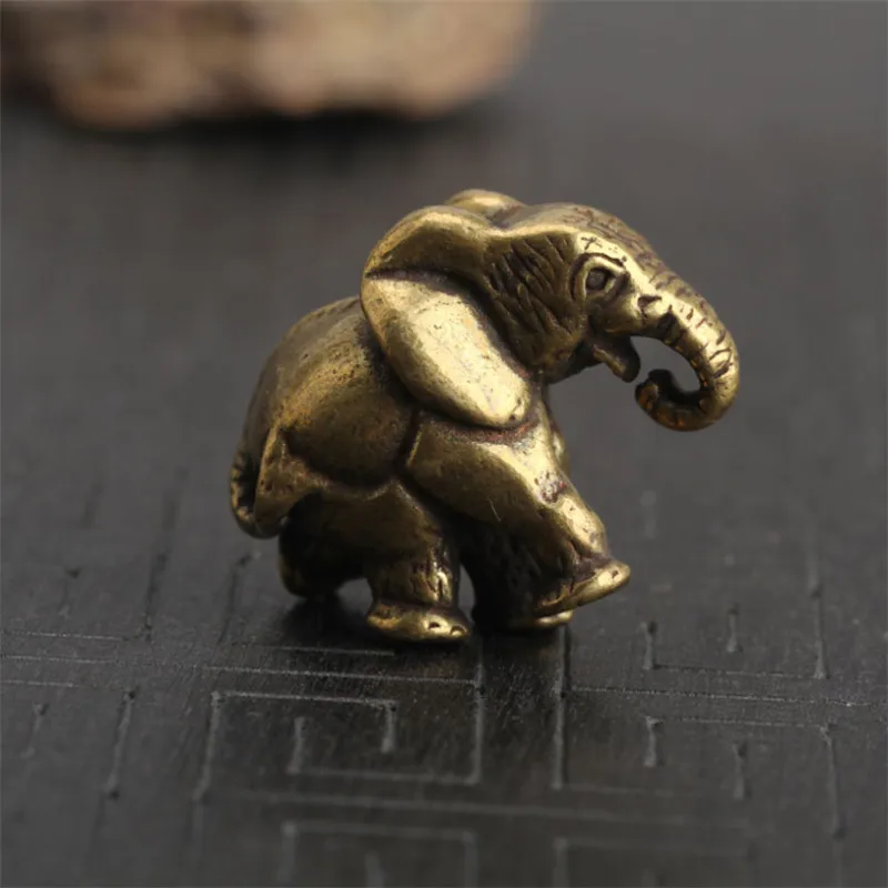 Ретро резной слон из чистой меди маленькая статуя фэн шуй украшения ручной
