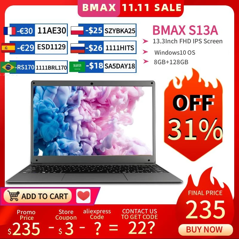 Ноутбук BMAX S13A, 13,3 дюйма, Intel N3350, Windows 10, ноутбук, 8 Гб LPDDR4, 128 Гб SSD, 1920*1080 IPS, ноутбуки Intel - изображение