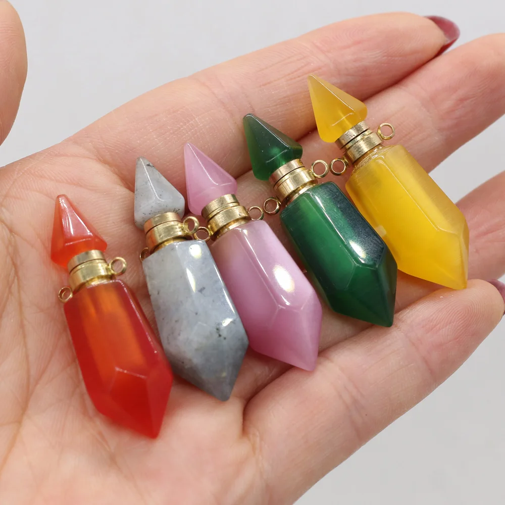 

Fashion Hexagon Perfume Bottle Pendant Natural Stone Onyx Crystal Essential Oil Diffuser Connector for Jewelry DIY Necklace Gift