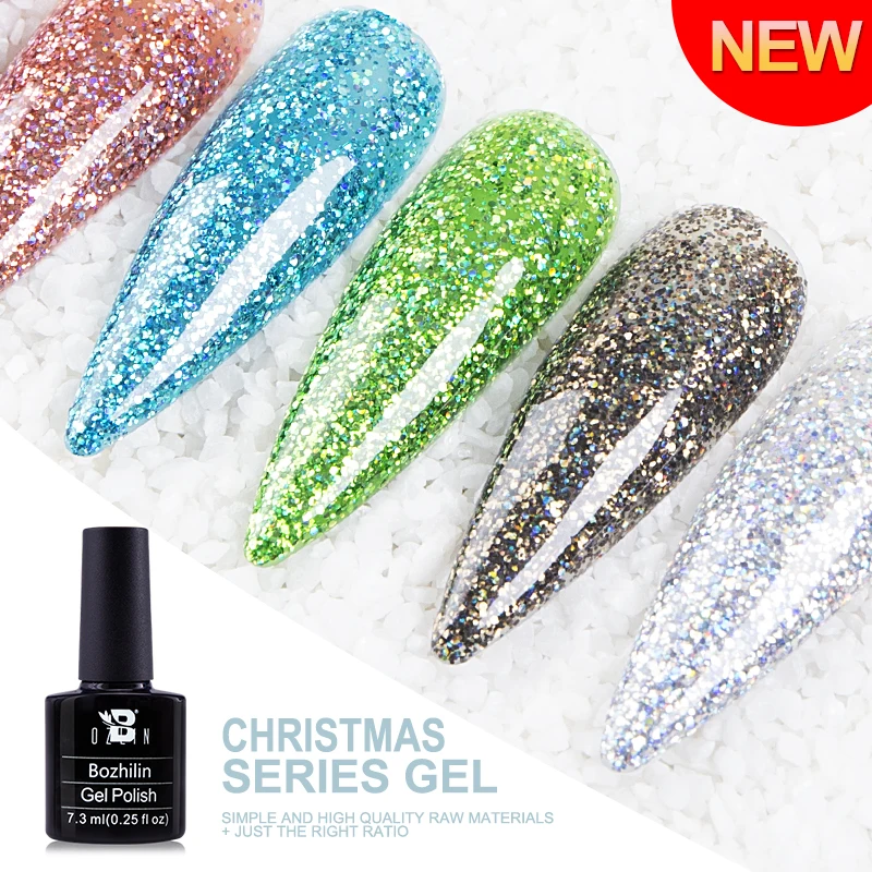 

BOZLIN 7.3ML Shining Glitter Christmas Platinum Color Gel Soak Off LED UV Diamond Gel Nail Polish 12 Colors Nails Art Tools